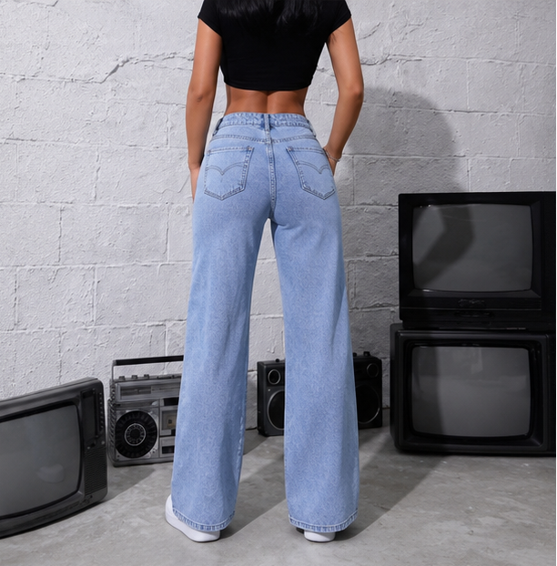 Women's Ice Blue Wide Leg Denim Jeans | High Rise Light Wash Casual Jeans