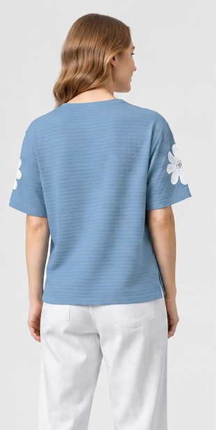 Women's Aqua Blue Printed Cotton Blend Casual T-Shirt