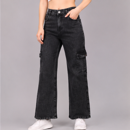 Women's Black Straight Fit Stretchable Denim Jeans | Mid Rise Six Pocket Jeans