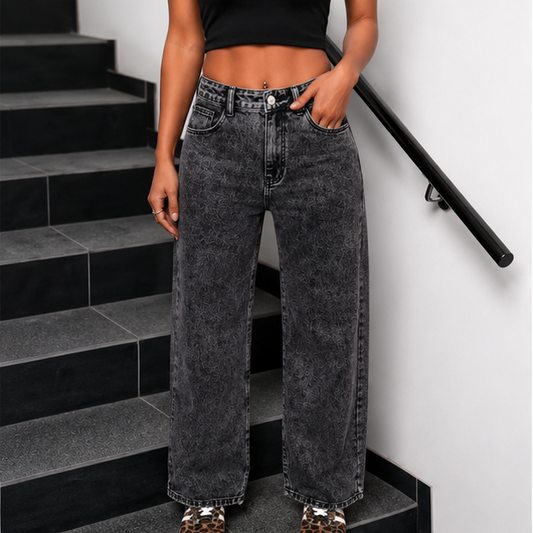 Women's Black Straight Fit Stretchable Cotton Blend Jeans | Mid Rise Casual Denim Pants