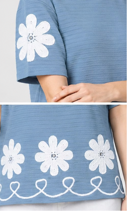 Women's Aqua Blue Printed Cotton Blend Casual T-Shirt