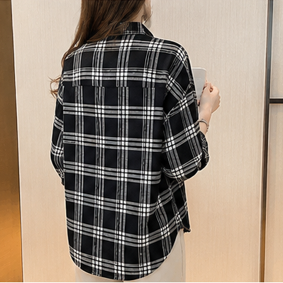 Women's Black Checked Cotton Blend Shirt | Casual Full Sleeve Check Shirt