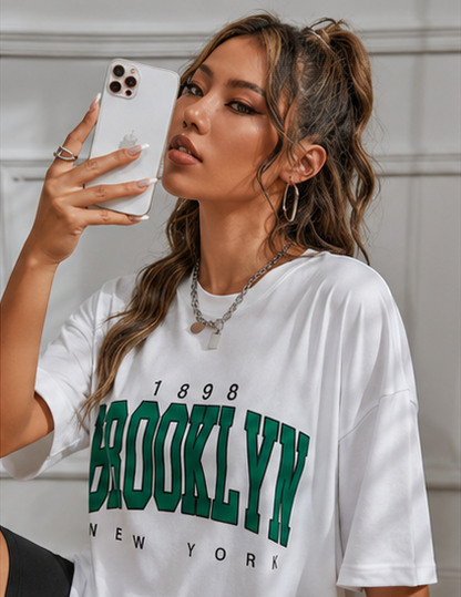 Women's Oversized Printed Cotton T-Shirt | Trendy 3/4 Sleeve Casual Tee