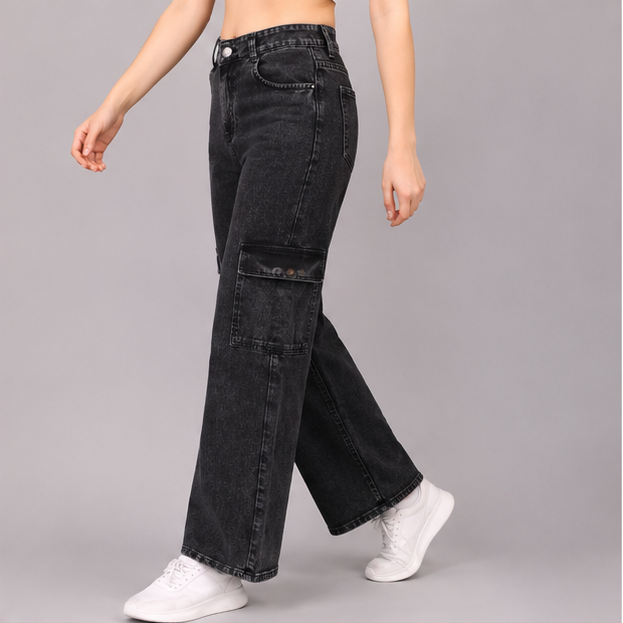 Women's Black Straight Fit Stretchable Denim Jeans | Mid Rise Six Pocket Jeans