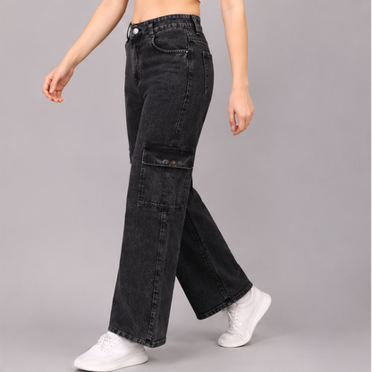 Women's Black Straight Fit Stretchable Denim Jeans | Mid Rise Six Pocket Jeans