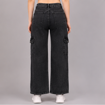 Women's Black Straight Fit Stretchable Denim Jeans | Mid Rise Six Pocket Jeans