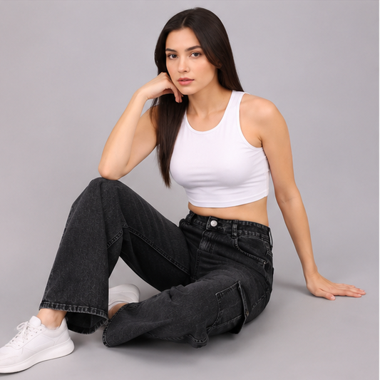 Women's Black Straight Fit Stretchable Denim Jeans | Mid Rise Six Pocket Jeans