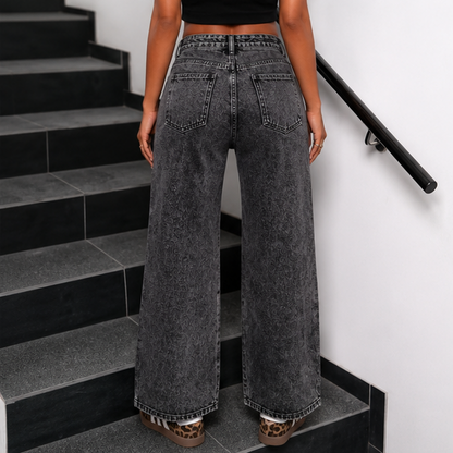 Women's Black Straight Fit Stretchable Cotton Blend Jeans | Mid Rise Casual Denim Pants