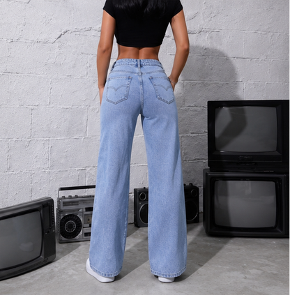 Women's Ice Blue Wide Leg Denim Jeans | High Rise Light Wash Casual Jeans
