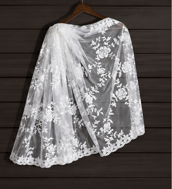 Women's White Embroidered Net Dupatta | Floral Party Wear Khadi Dupatta