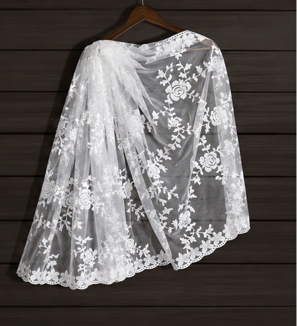 Women's White Embroidered Net Dupatta | Floral Party Wear Khadi Dupatta