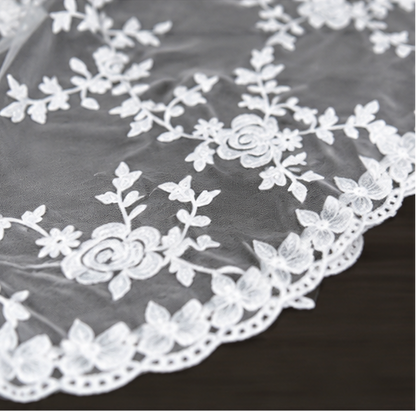 Women's White Embroidered Net Dupatta | Floral Party Wear Khadi Dupatta