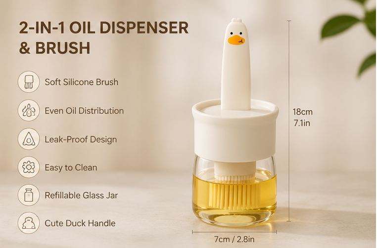2-in-1 Oil Dispenser Bottle with Silicone Basting Brush (Pack of 2) | Kitchen Oil & Sauce Dispenser