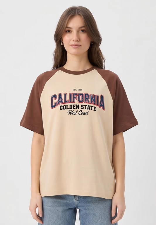Women's Beige Typography Printed Cotton T-Shirt | Casual Round Neck Top