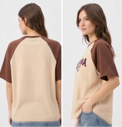 Women's Beige Typography Printed Cotton T-Shirt | Casual Round Neck Top