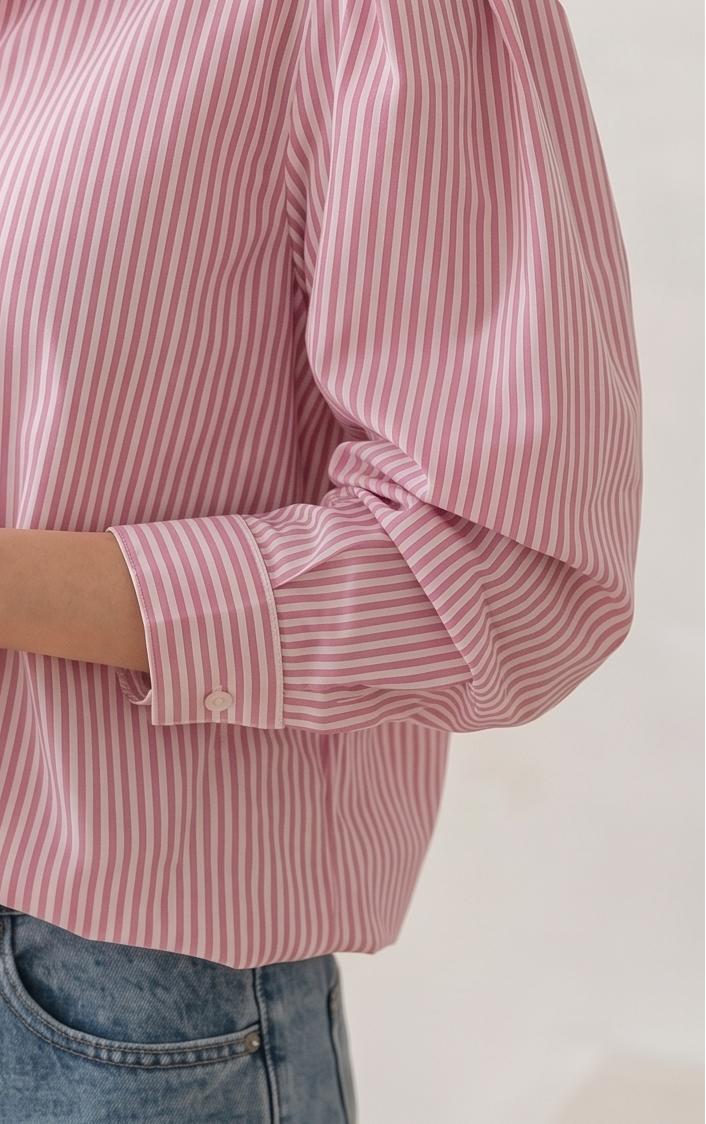 Women's Pink Striped Cotton Shirt | Casual Full Sleeve Fitted Shirt